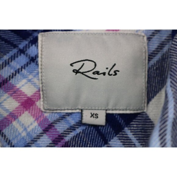 Rails Long Sleeve Blue Plaid Button Up Top-Size XS - Picture 5 of 10